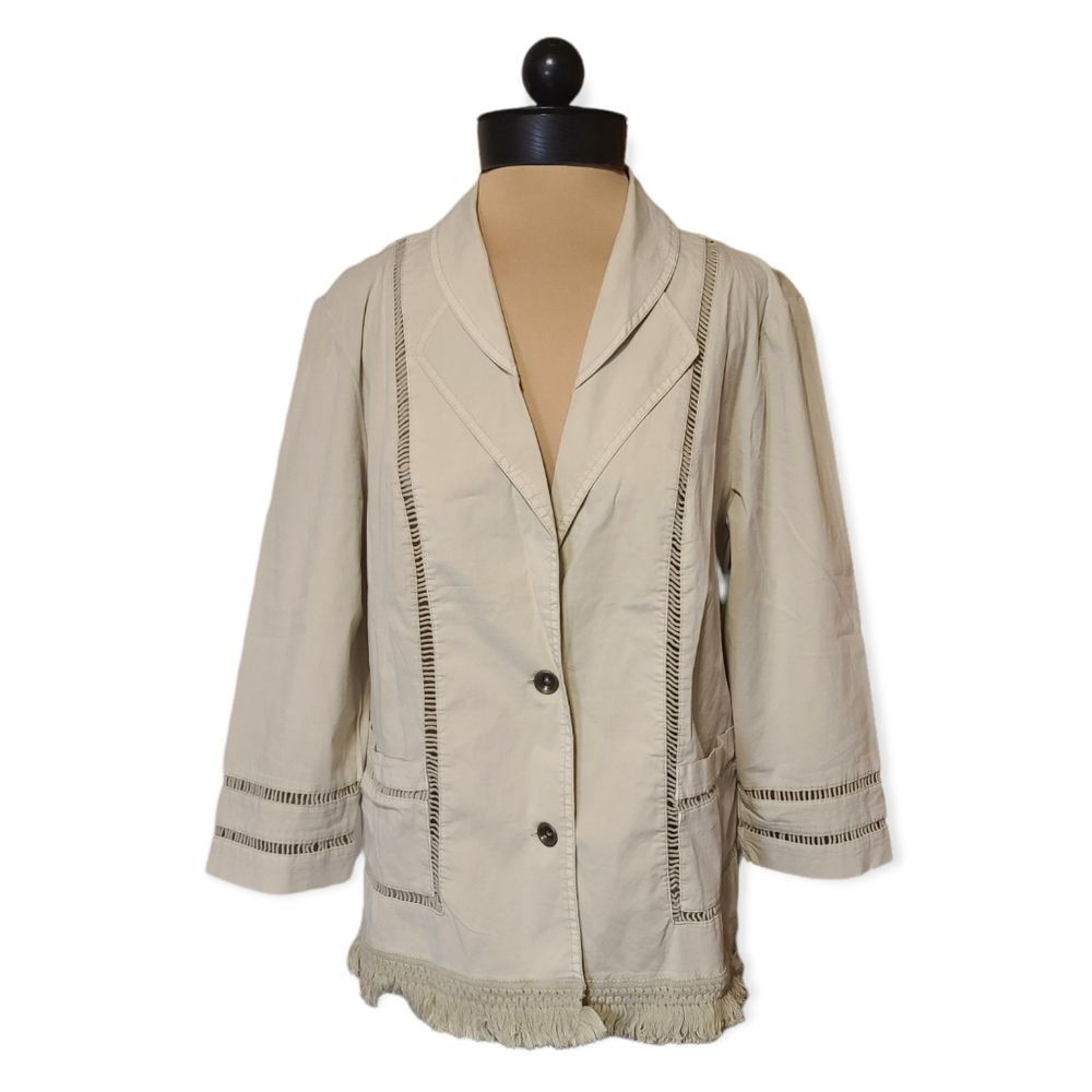 Chico's Tan Blazer Relaxed Fit with Fringe